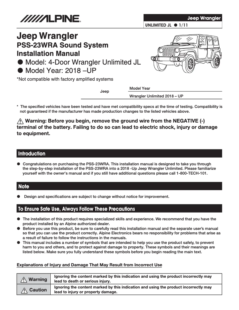 Page 1 de la notice Manuel utilisateur Alpine PSS-23WRA2