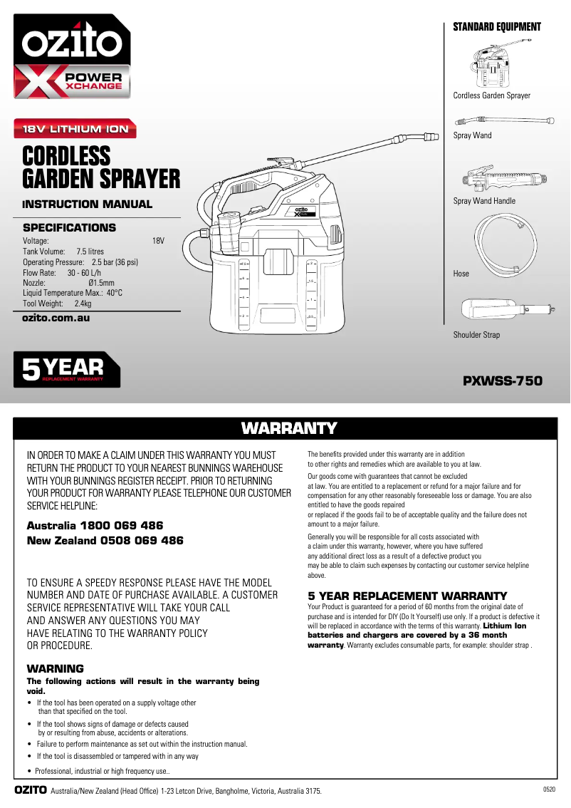 Page 1 de la notice Manuel utilisateur Ozito PXCWSS-258