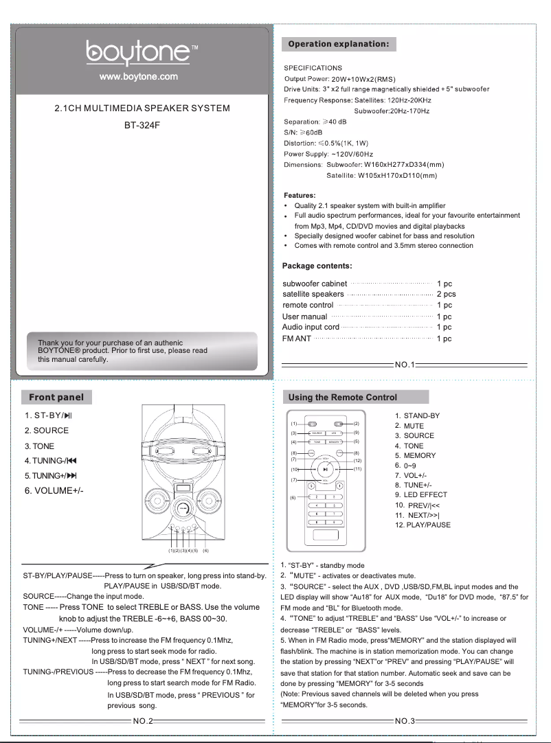 Page 1 of the manual User Manual Boytone BT-424FN