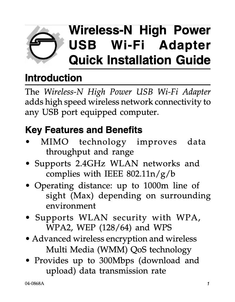 Page n°1 - Manuel utilisateur Siig JU-WR0012-S1