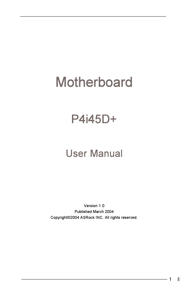 Page n°1 - Manuel utilisateur Asrock P4i45D+