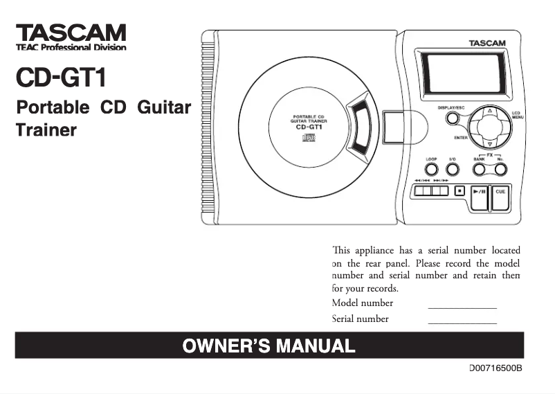 Page n°1 - Manuel utilisateur Tascam CD-GT1