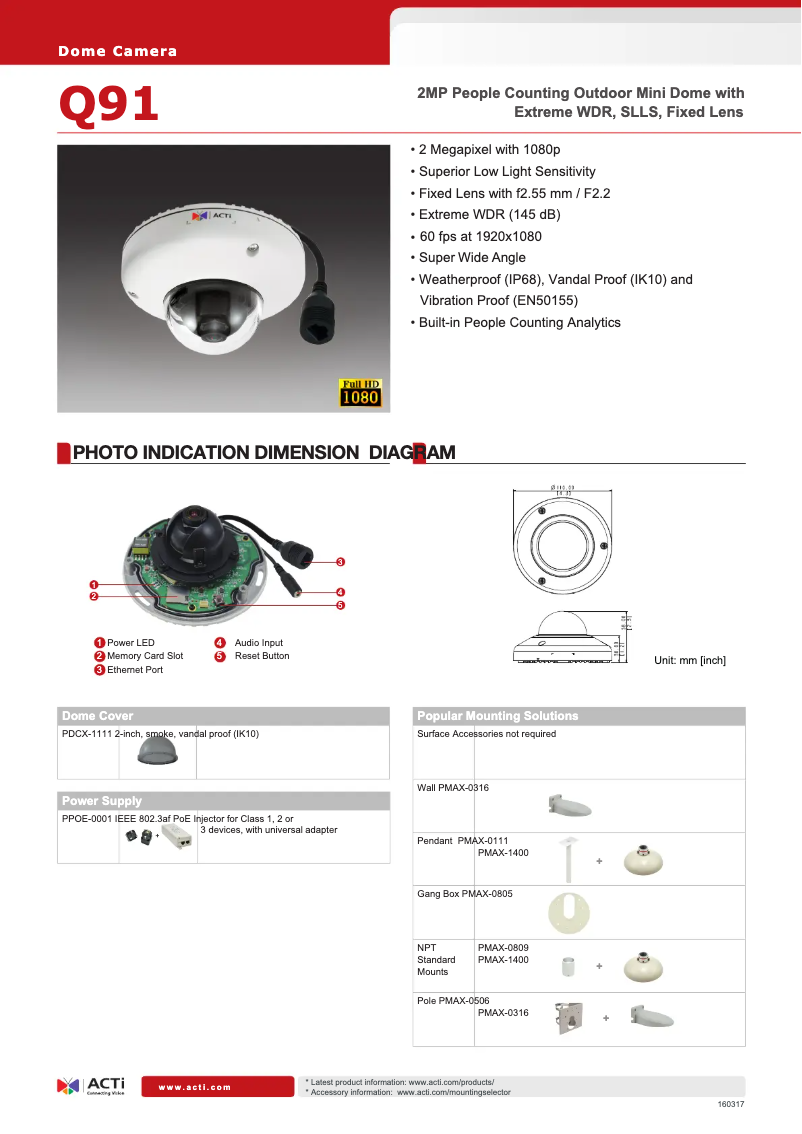 Page 1 de la notice Fiche technique ACTi Q91