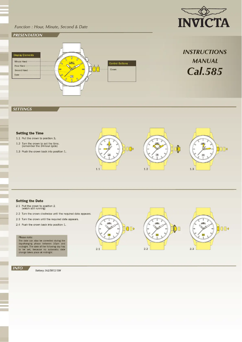 Page n°1 - Manuel utilisateur Invicta Pro Diver 17385