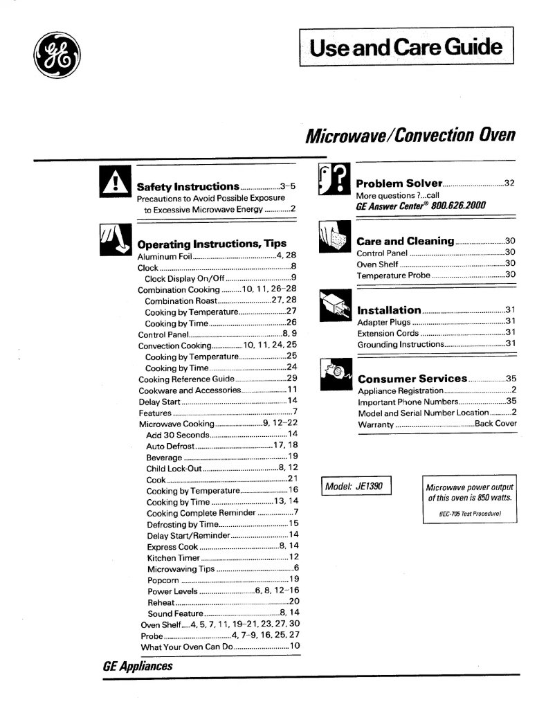 Page 1 de la notice Manuel d'utilisation et d'entretien GE Profile JE1390WV