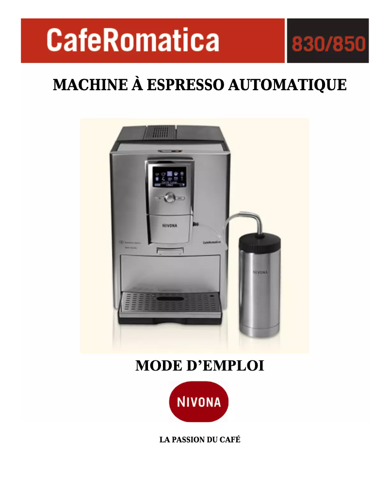 Page n°1 - Manuel utilisateur Nivona CafeRomatica 831