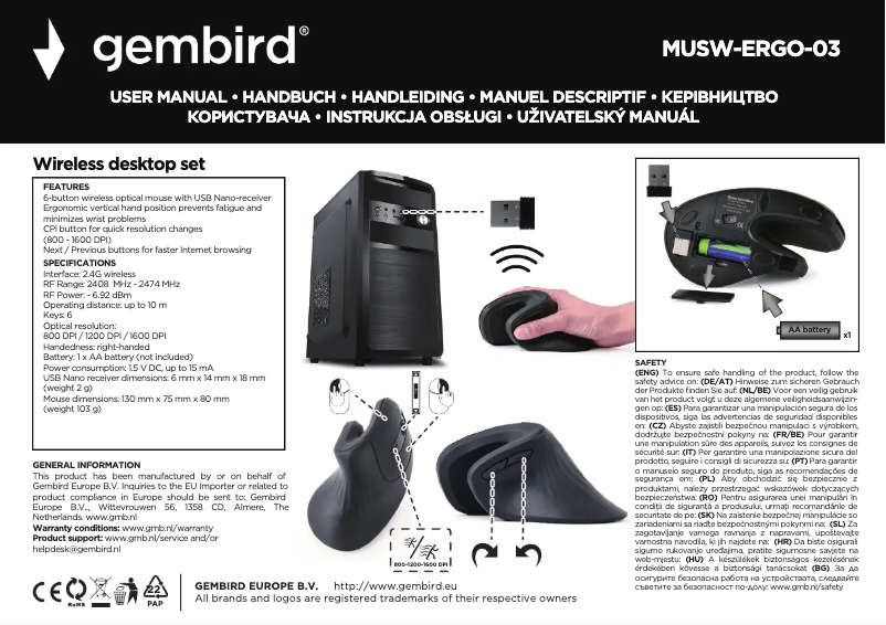 Página 1 del manual Manual de usuario Gembird MUSW-ERGO-03