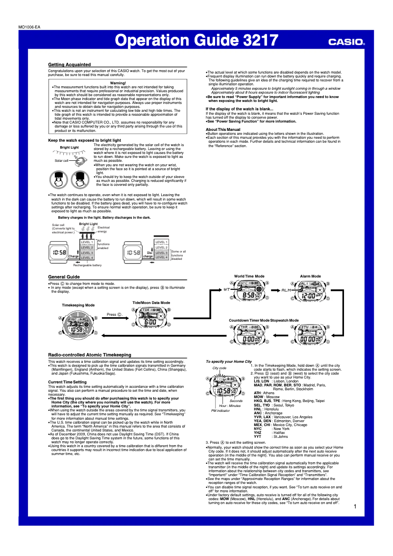 Image de la première page du manuel de l'appareil G-Shock GW-9110-1ER