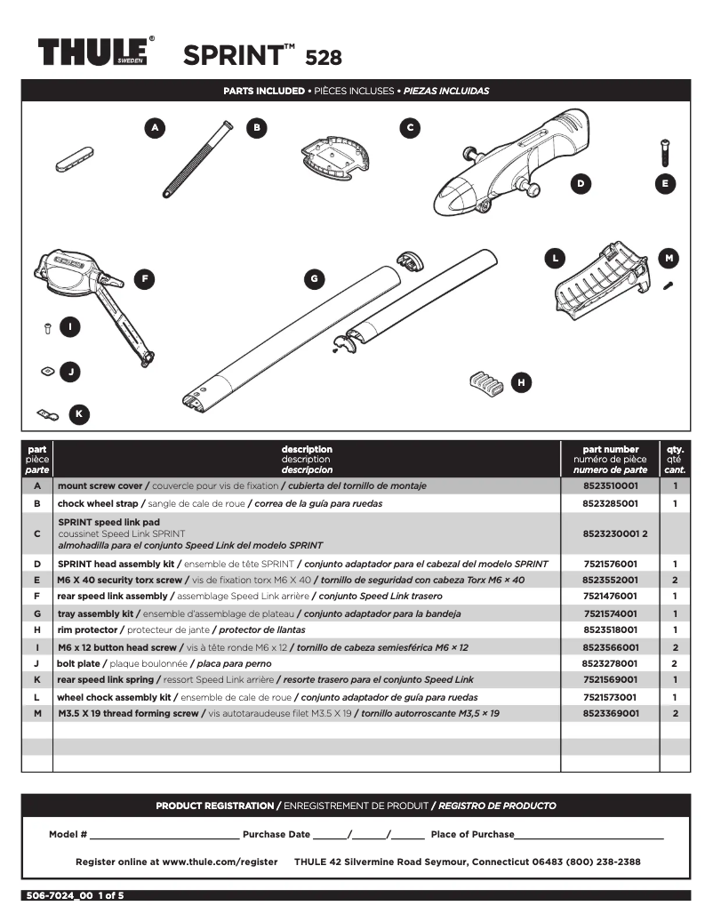 Page 1 de la notice Manuel utilisateur Thule Sprint 528