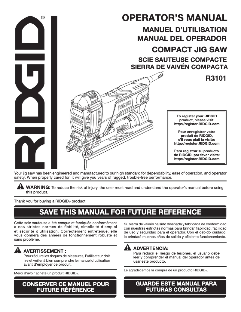 Página 1 del manual Manual de usuario Ridgid R31011