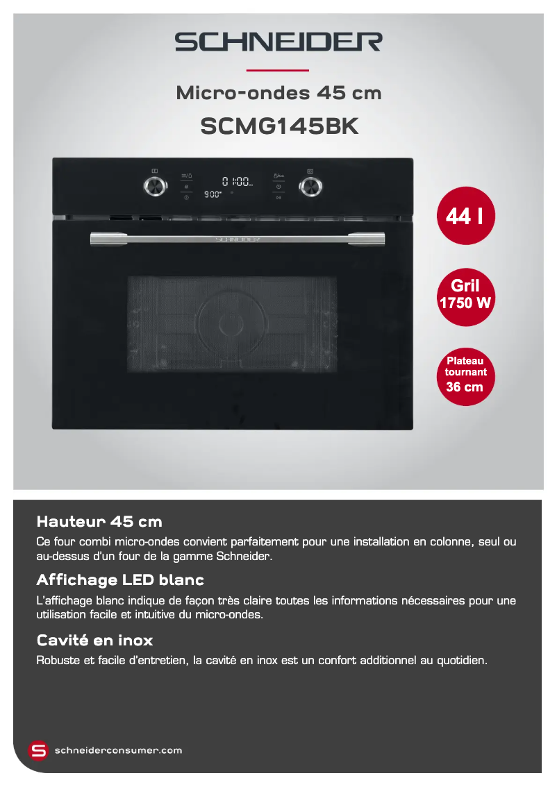 Page 1 de la notice Fiche technique Schneider SCMG145BK