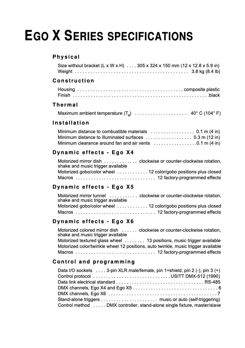 Page n°1 - Fiche technique Martin Ego X4