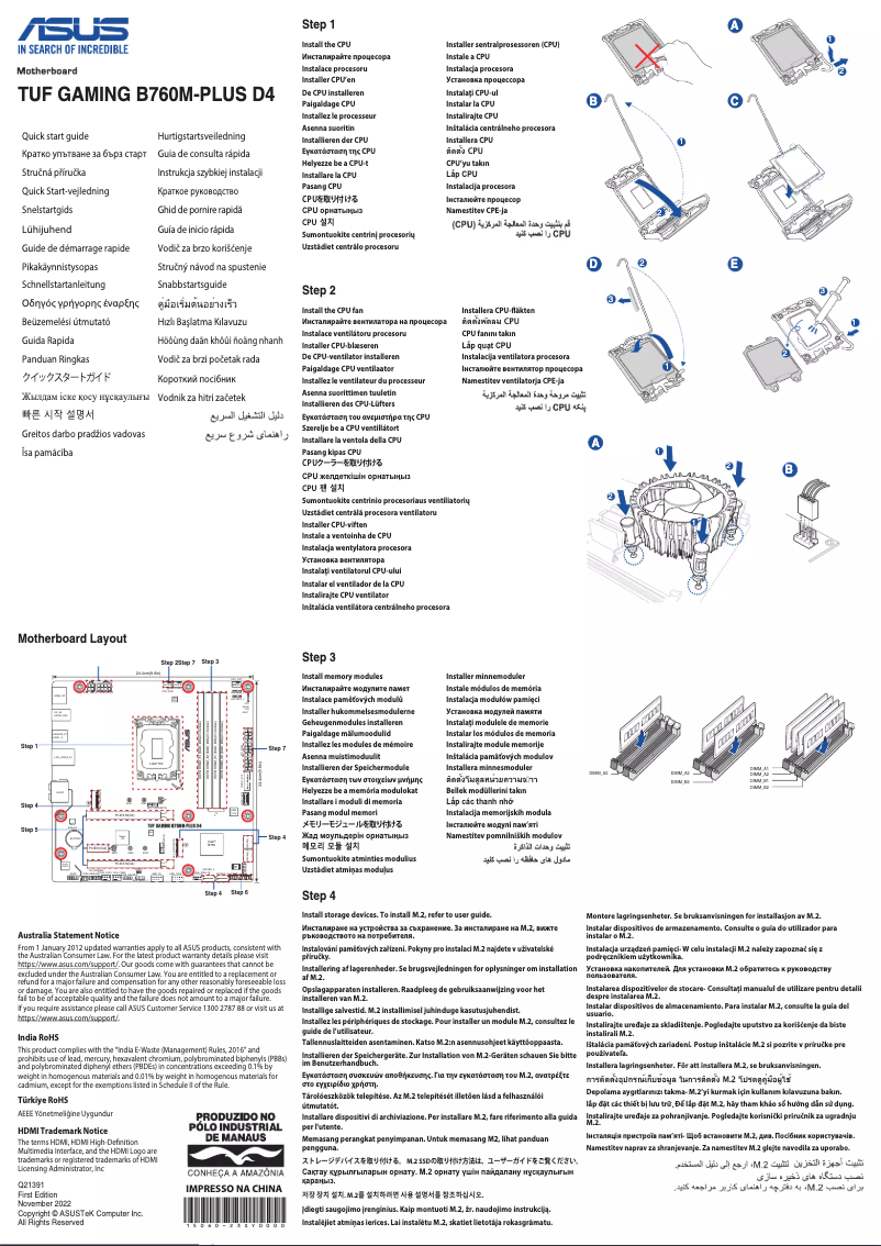 Page 1 de la notice Guide de démarrage rapide Asus TUF Gaming B760M-Plus D4