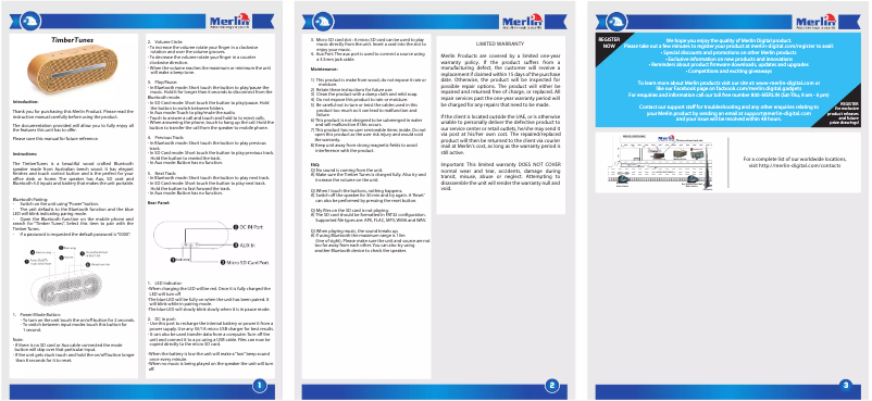 Page 1 de la notice Manuel utilisateur Merlin TimberTunes