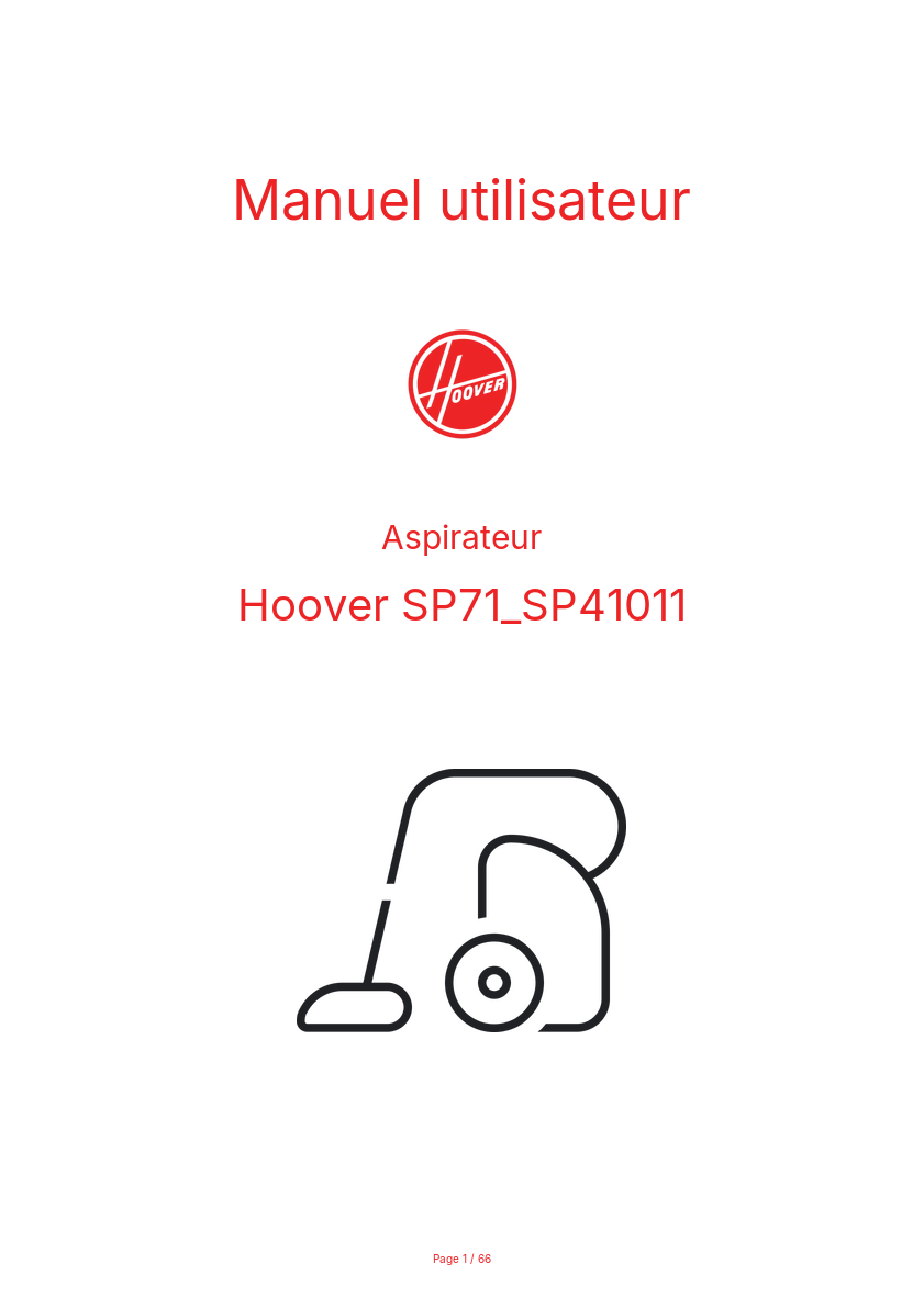 Page n°1 - Manuel utilisateur Hoover SP71_SP41011