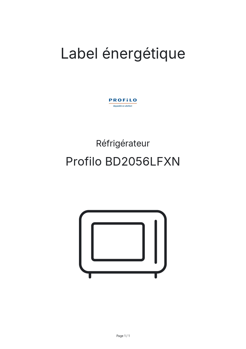 Page n°1 - Label énergétique Profilo BD2056LFXN