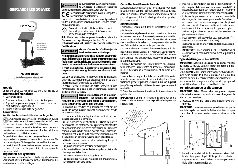 Page n°1 - Manuel utilisateur LightZone GT-SLC-MC-01