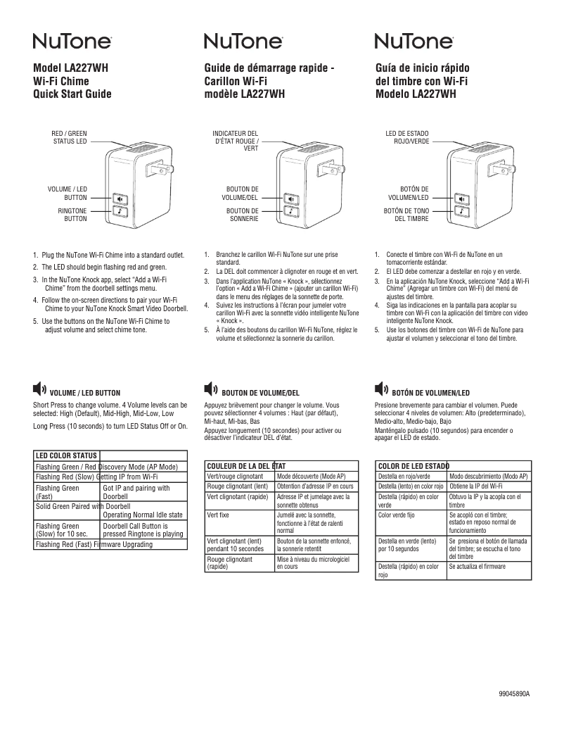Página 1 del manual Guía de instalación NuTone LA227WH