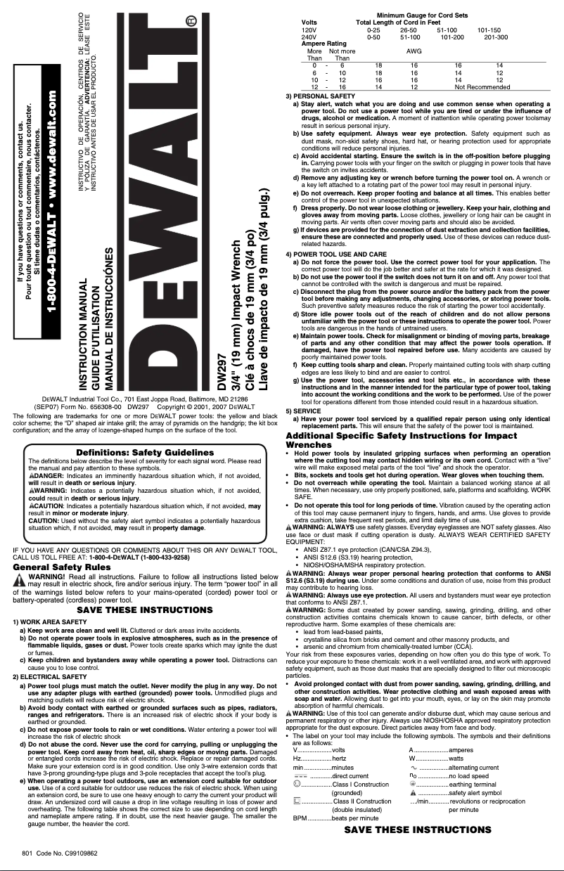 Page n°1 - Manuel utilisateur DeWalt DW297