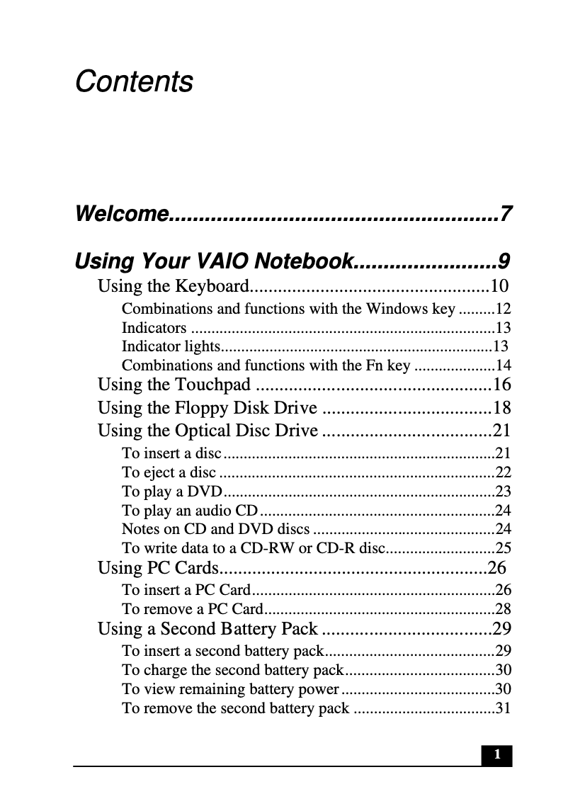 Image de la première page du manuel de l'appareil Vaio PCG-FXA33