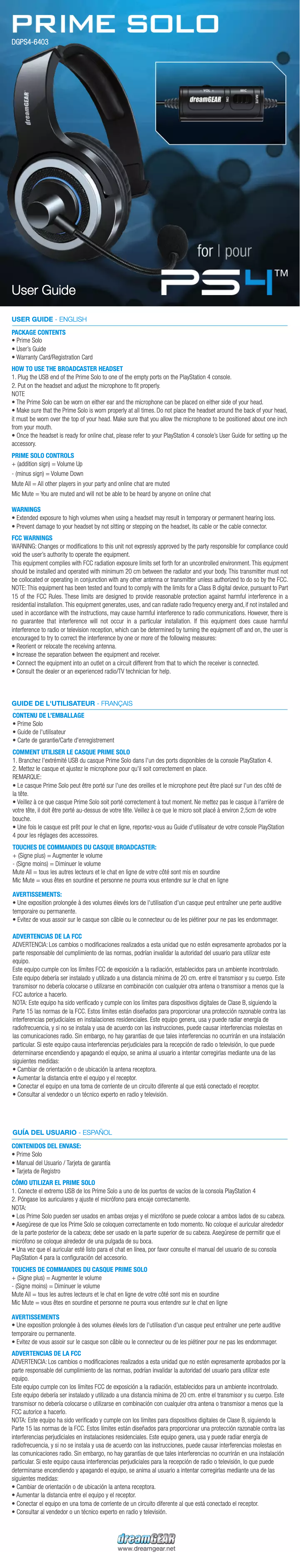Page 1 de la notice Manuel utilisateur dreamGEAR Prime Solo