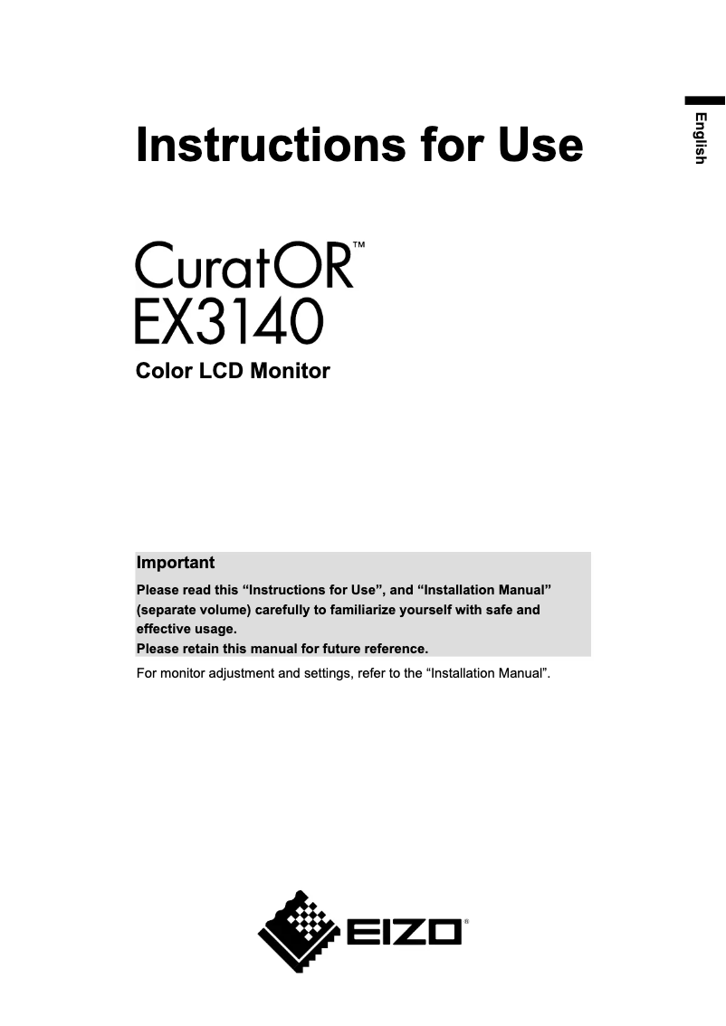 Page 1 de la notice Manuel utilisateur Eizo CuratOR EX3140