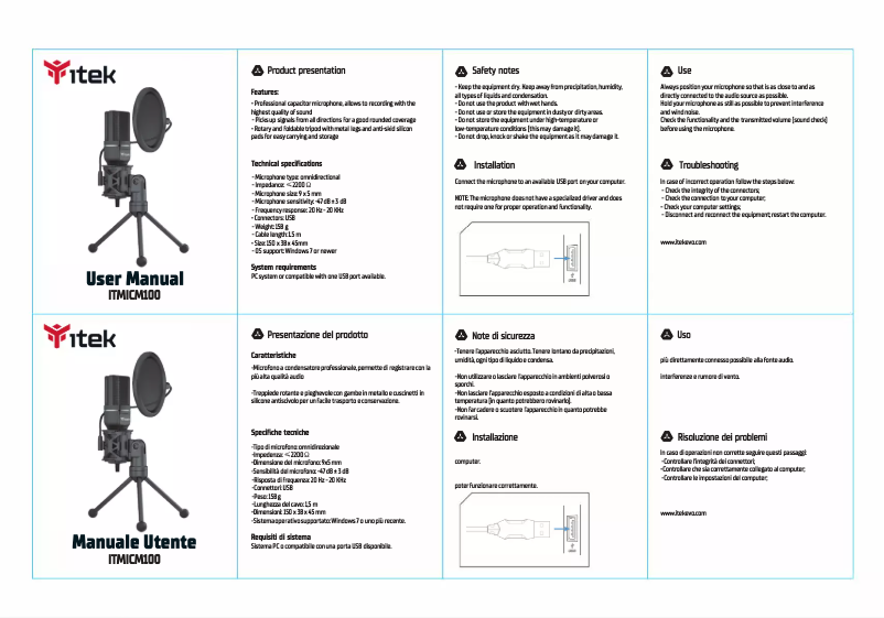 Page n°1 - Manuel utilisateur iTek ITMICM100