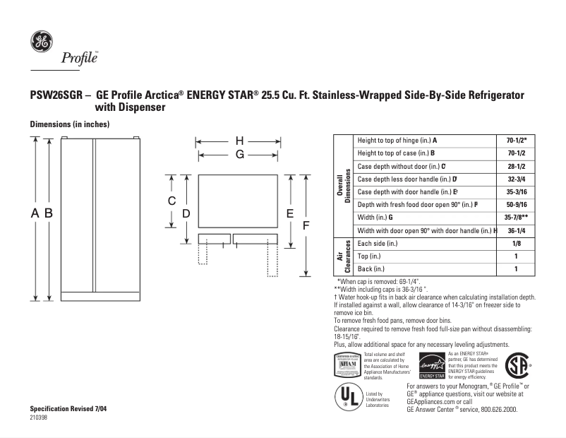 First page image of the manual for Profile PSW26SGRSS