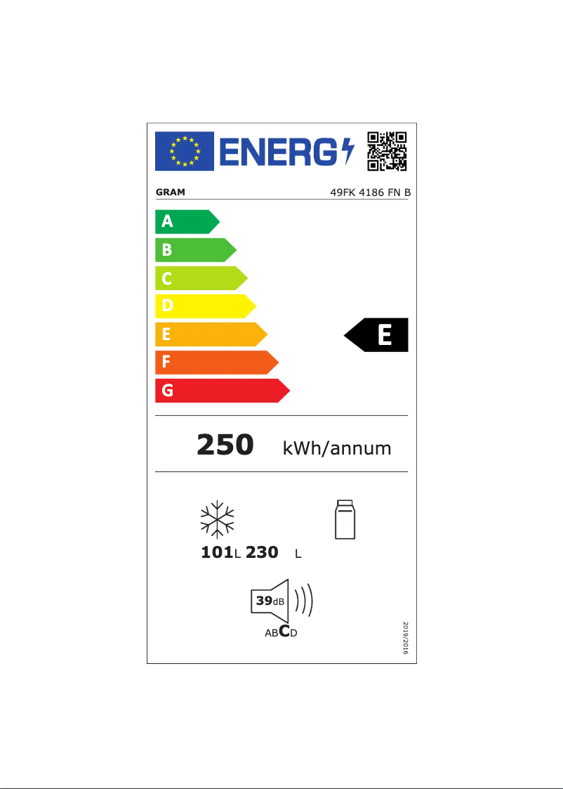 Página 1 del manual Etiqueta energética Gram 49FK 4186 FN B