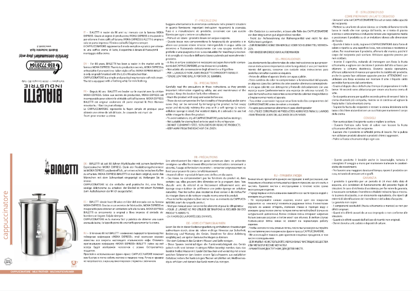 Page 1 de la notice Manuel utilisateur Bialetti Cappuccinatore
