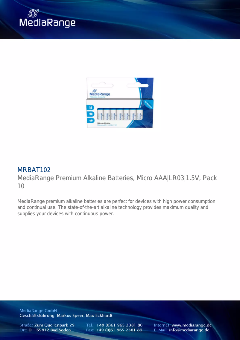 Page 1 de la notice Manuel utilisateur MediaRange MRBAT102