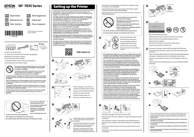 Page n°1 - Guide d'installation Epson WorkForce WF-7830DTWF