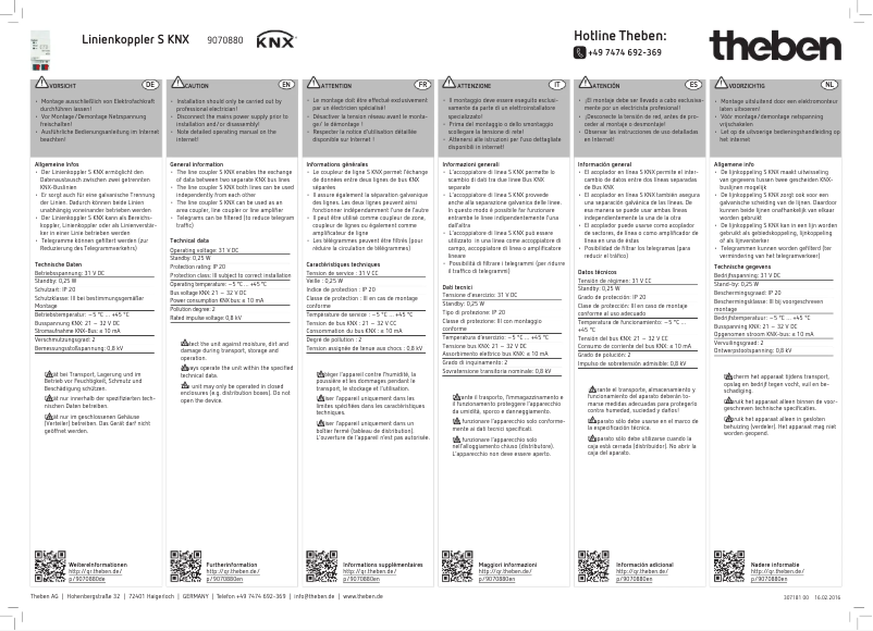 Page n°1 - Manuel utilisateur Theben Linienkoppler S KNX