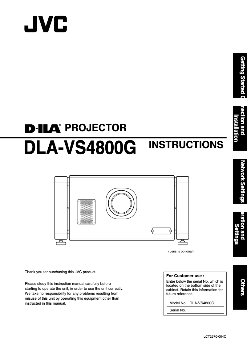 Page 1 de la notice Manuel utilisateur JVC DLA-VS4800