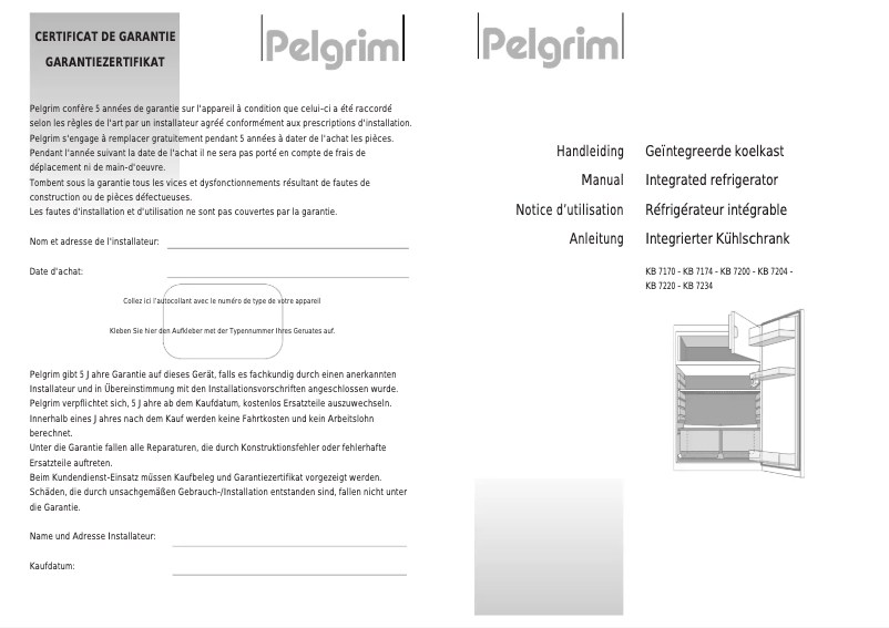 Page 1 de la notice Manuel utilisateur Pelgrim KB 7170