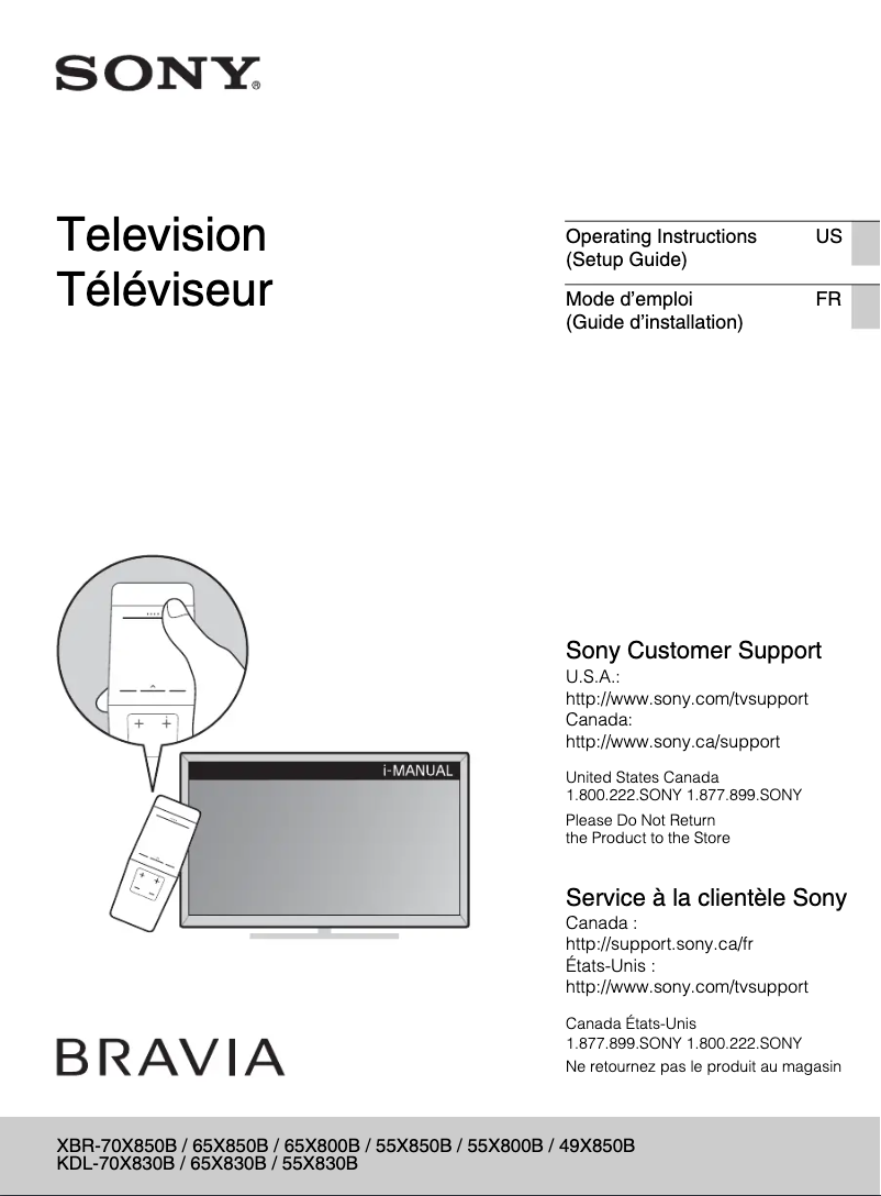 Image de la première page du manuel de l'appareil XBR-55X800B