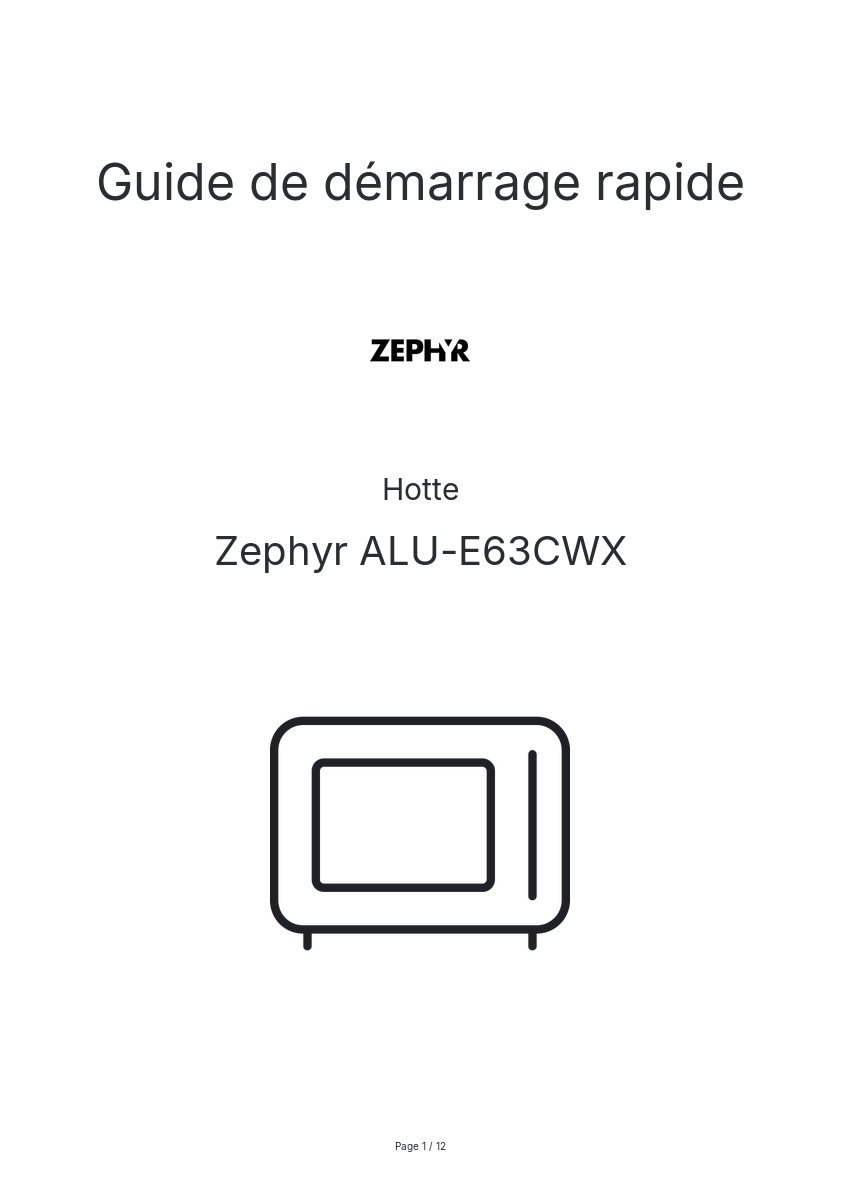 Page n°1 - Guide de démarrage rapide Zephyr ALU-E63CWX
