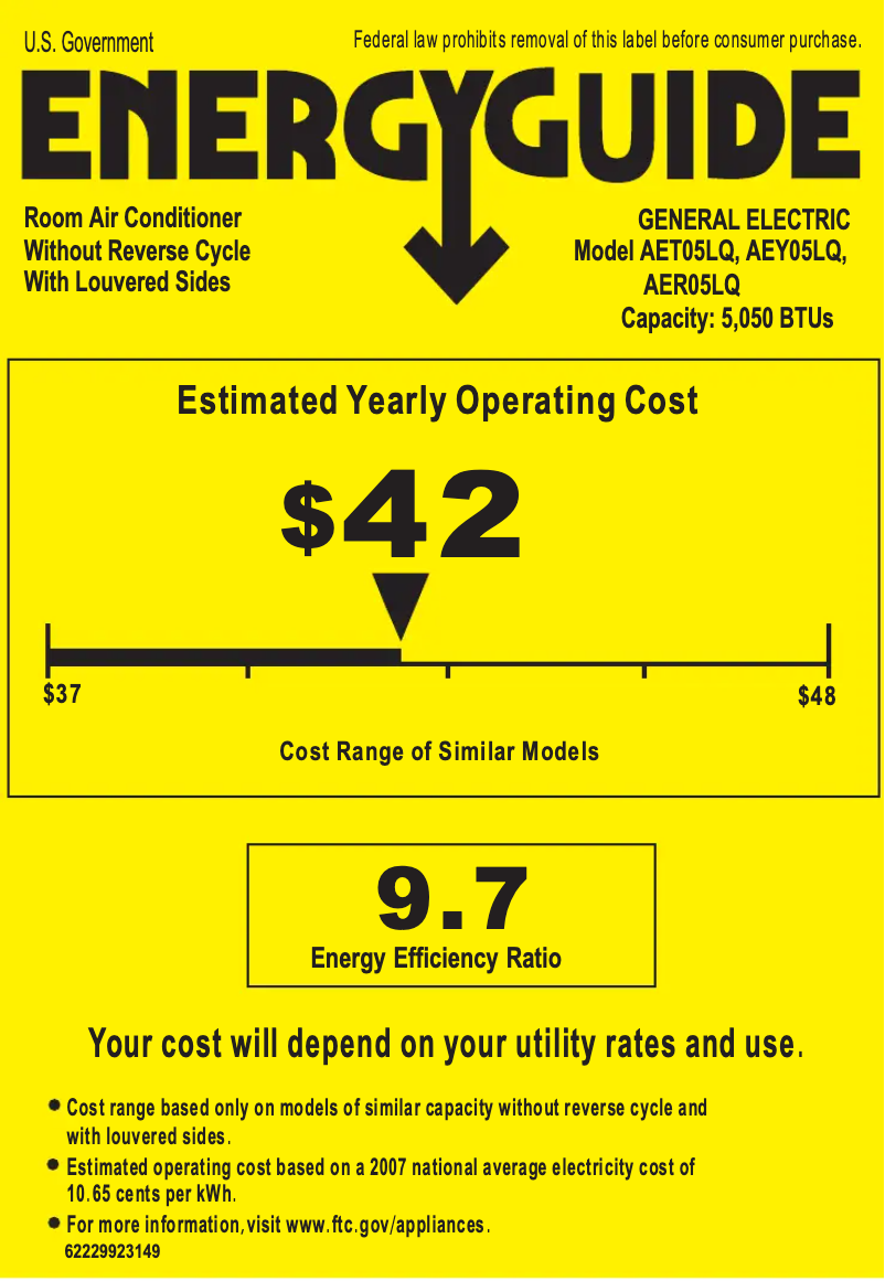 Page n°1 - Label énergétique GE AER05LQ