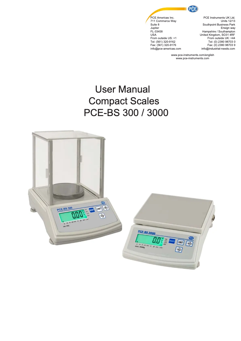 Page 1 de la notice Manuel utilisateur PCE Instruments PCE-BS 3000