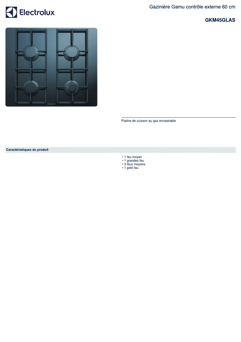 Page 1 de la notice Manuel utilisateur Electrolux GKM45GLAS