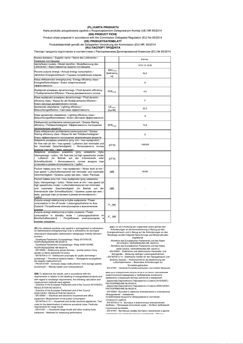 Page 1 de la notice Fiche technique Kernau KTH 10.161 B