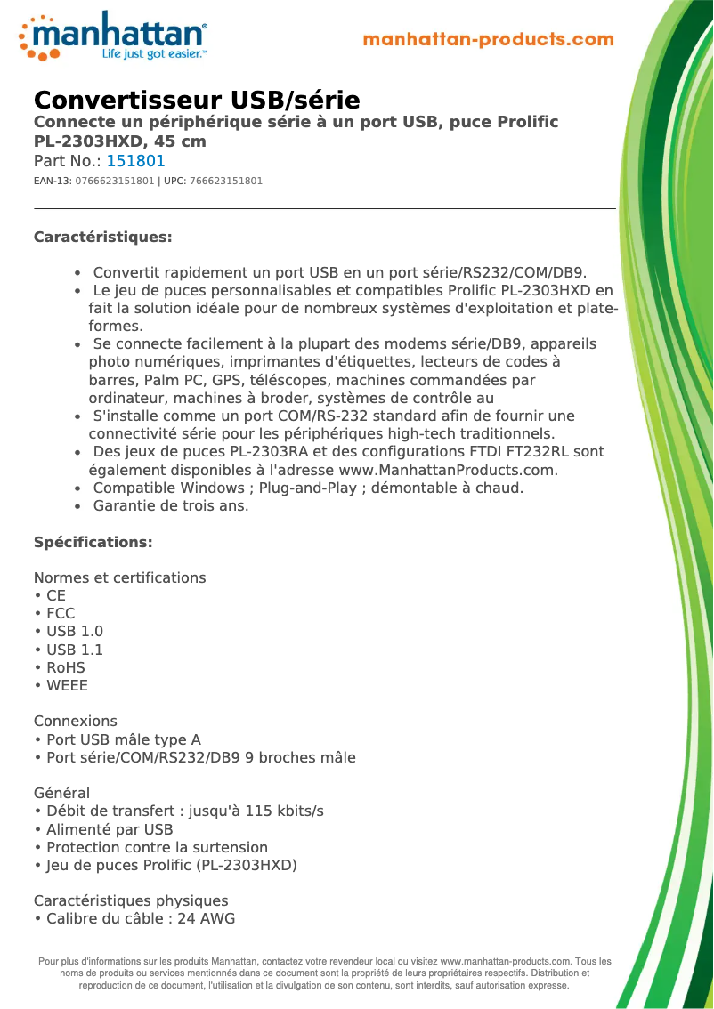 Page n°1 - Fiche technique Manhattan 151801