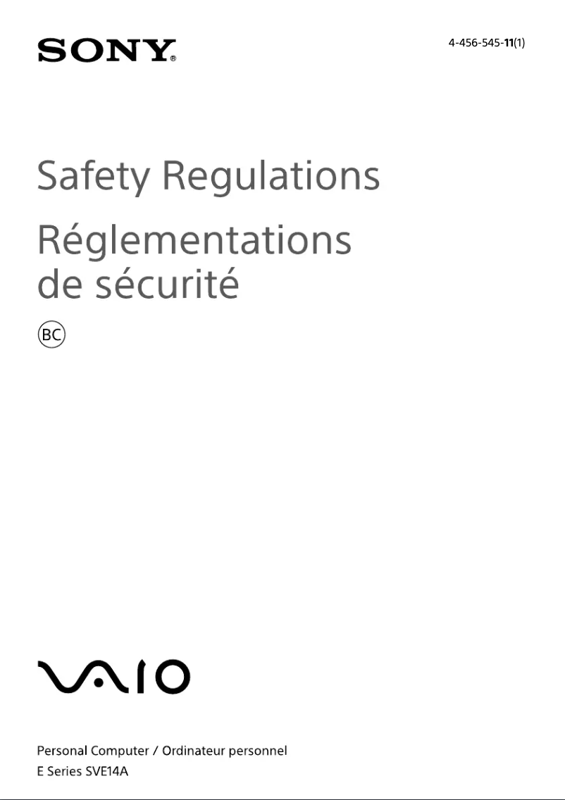 Page n°1 - Instructions de sécurité Sony Vaio SVE14A35CXH