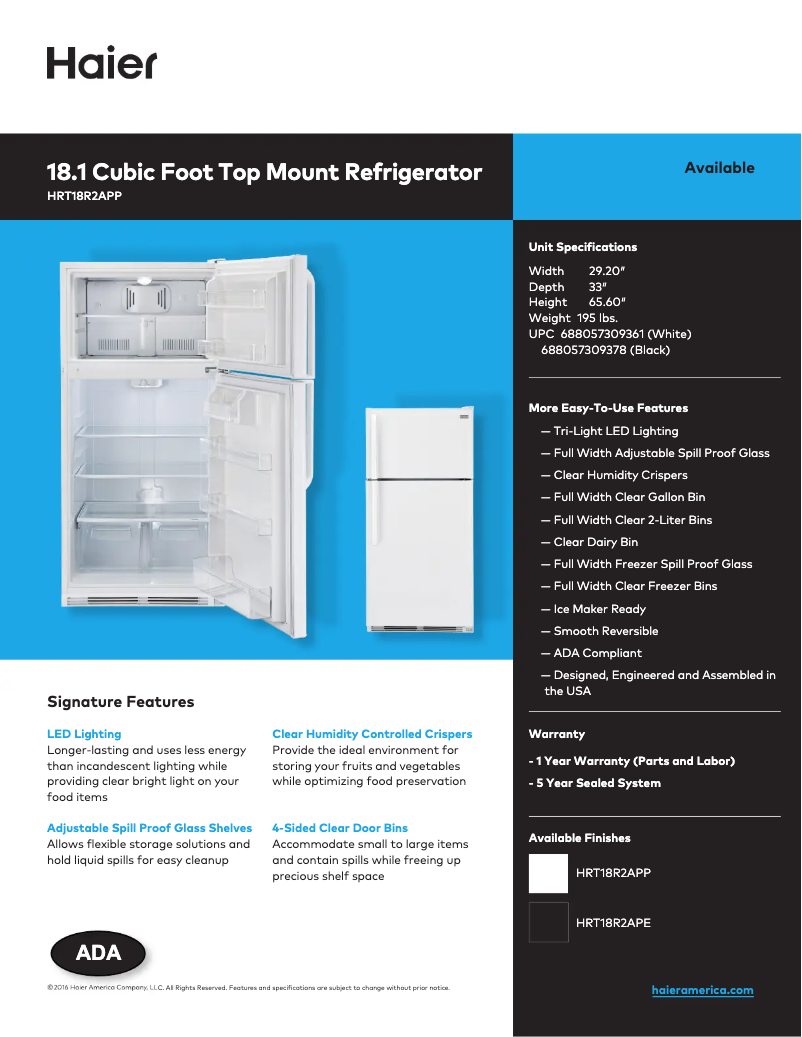 Page n°1 - Fiche technique Haier HRT18R2APP