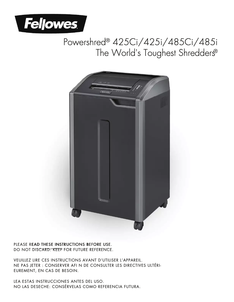 Page n°1 - Manuel utilisateur Fellowes Powershred 425i