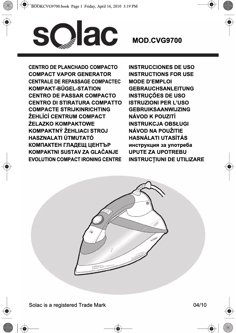 Page 1 de la notice Manuel utilisateur Solac CVG9700