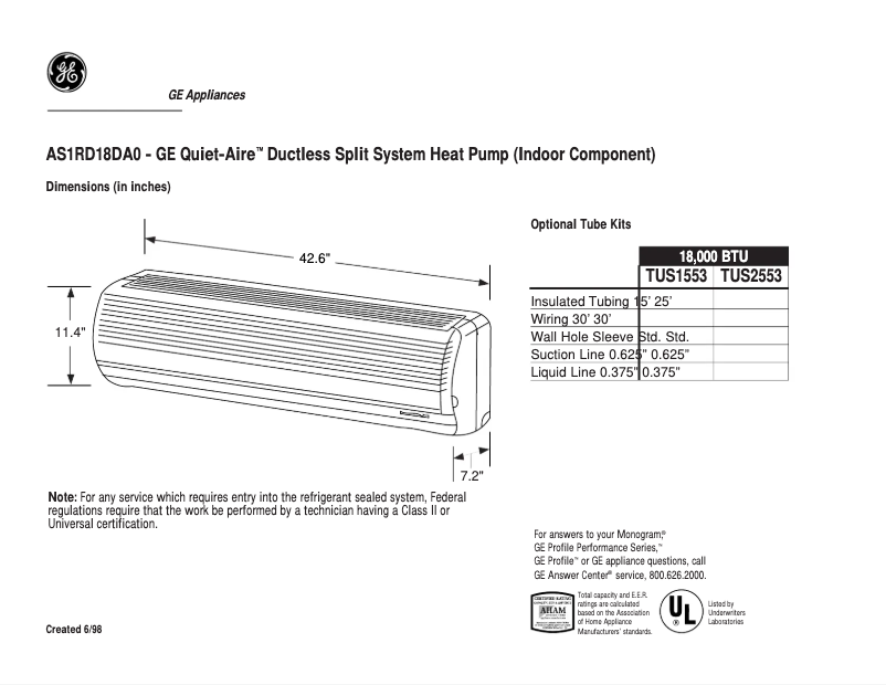 Image de la première page du manuel de l'appareil Quiet-Aire AS1RD18DA0