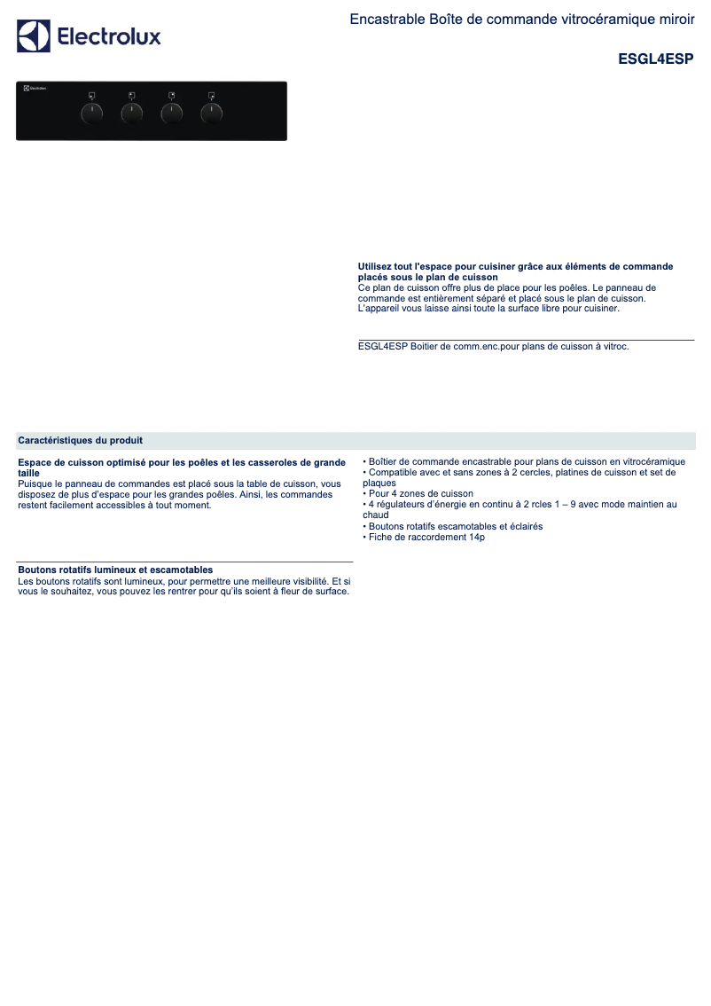 Página 1 del manual Ficha técnica AEG ESGL4ESP