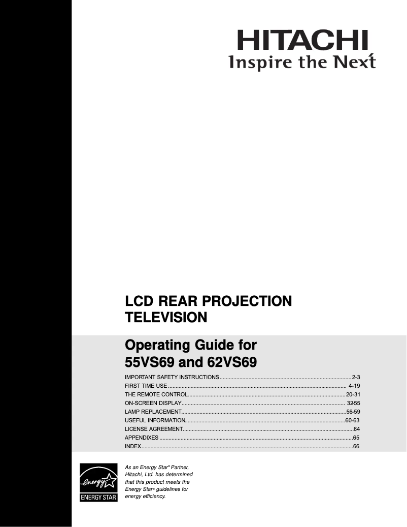 Page 1 de la notice Manuel utilisateur Hitachi 55VS69
