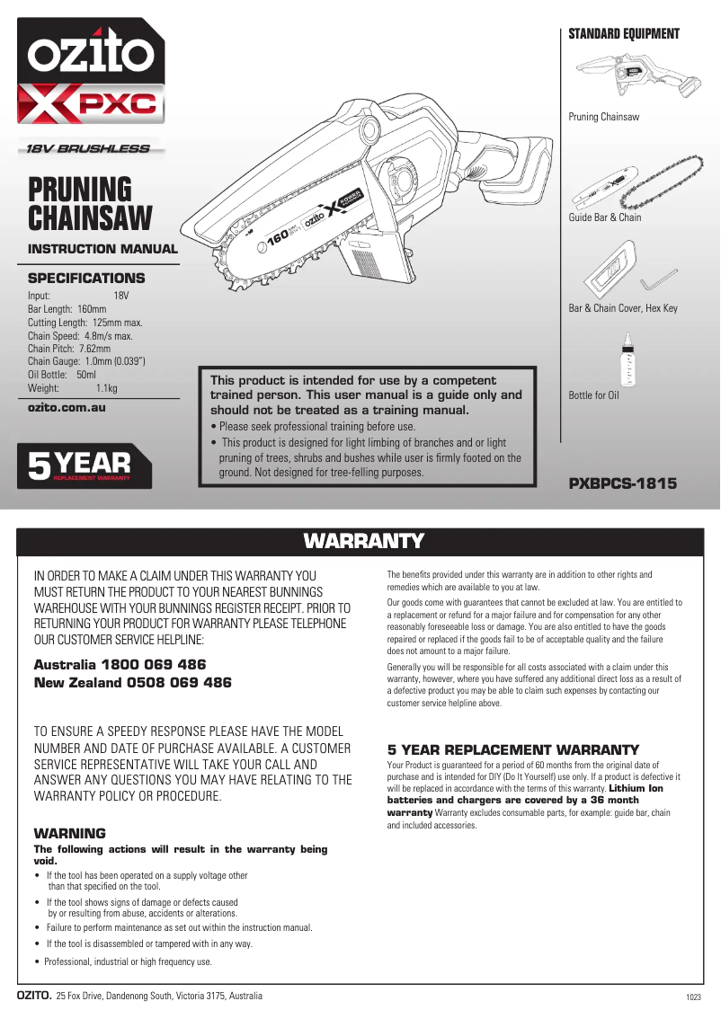 Image de la première page du manuel de l'appareil PXBPCS-1815
